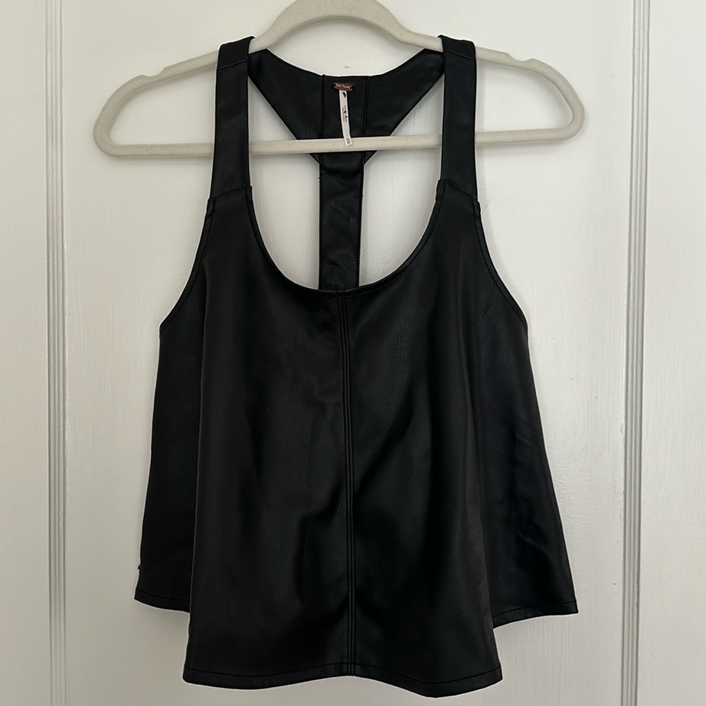 NWOT Free People Black Vegan Leather Western Tank xs